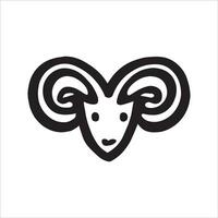 Black and white vector illustration of a ram head with horns. Aries star sign done in doodle style. Bold and energetic strokes depict the ram symbol, exuding confidence and assertiveness