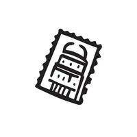 Travel through time with this postage stamp doodle, a tiny piece of history brimming with stories and memories. Explore the world one stamp at a time. Vector black and white illustration.