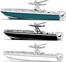 Boat vector, Fishing boat vector line art, and one color