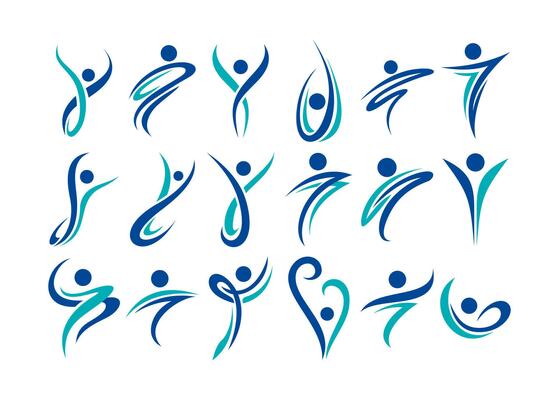 Simple line swoosh abstract human pose logo design set