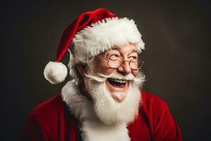 ai generado retrato de hermoso sonriente hombre en Papa Noel claus vistiendo foto