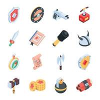Collection of Game Weapons Isometric Icons vector