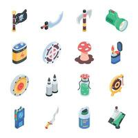 Set of Game Features Isometric Icons vector