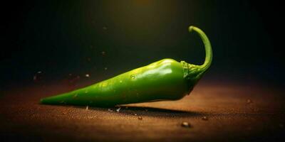 Fresh Green Cayenne Pepper with Water Droplets. Generative AI photo