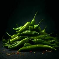 Fresh Green Cayenne Pepper with Water Droplets. Generative AI photo