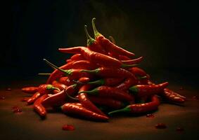 Fresh Red Cayenne Pepper with Water Droplets. Generative AI photo