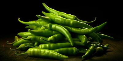 Fresh Green Cayenne Pepper with Water Droplets. Generative AI photo