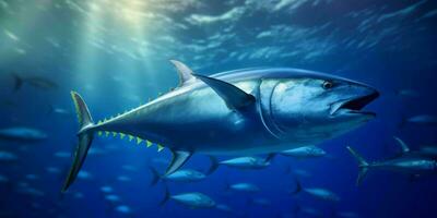 Bluefin Tuna Fish Under The Ocean. Generative AI photo