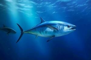 aleta azul atún pescado debajo el océano. generativo ai foto