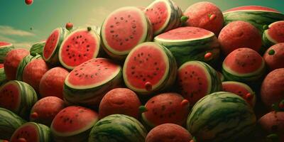 Sliced Watermelons Background. Heap of Watermelons. Generative AI photo