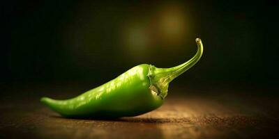 Fresh Green Cayenne Pepper with Water Droplets. Generative AI photo