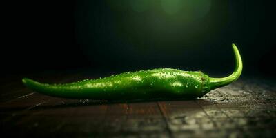 Fresh Green Cayenne Pepper with Water Droplets. Generative AI photo