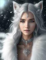 Beautiful White Fox Demon Queen Wallpaper Ai Generative photo