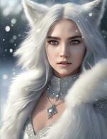 Beautiful White Fox Demon Queen Wallpaper Ai Generative photo