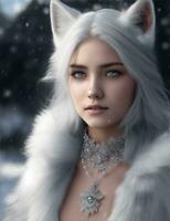 Beautiful White Fox Demon Queen Wallpaper Ai Generative photo