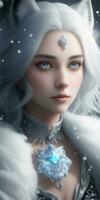 Beautiful White Fox Demon Queen Wallpaper Ai Generative photo