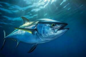 Bluefin Tuna Fish Under The Ocean. Generative AI photo