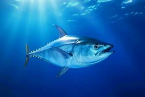 aleta azul atún pescado debajo el océano. generativo ai foto