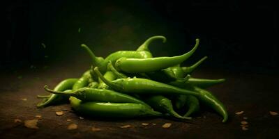 Fresh Green Cayenne Pepper with Water Droplets. Generative AI photo