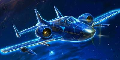 Fighter Jet Flying in a Blue Night Sky with Shining Stars. Generative AI photo