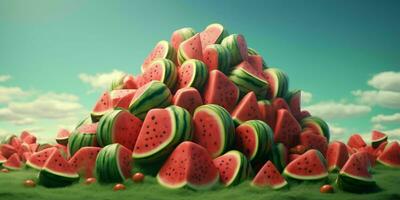 Sliced Watermelons Background. Heap of Watermelons. Generative AI photo