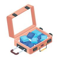 An isometric icon showing diamond suitcase vector