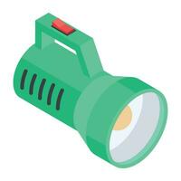 Rechargeable flashlight isometric icon, customizable design vector