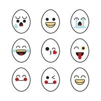 Chicken egg line emoticon icon set. vector