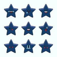 Blue star emoticons icon set. vector