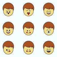 Boy face emoticons icon set. vector