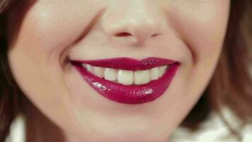 fechar-se face do beleza jovem mulher - lábios Maquiagem zona video