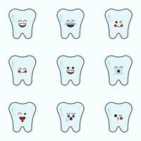 Emoticons with various cute tooth expressions icon set. vector