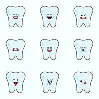 Emoticons with various cute tooth expressions icon set. vector