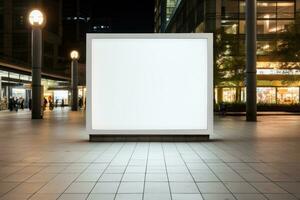 público compras centrar centro comercial anuncio tablero espacio como vacío blanco blanco Bosquejo. generativo ai foto