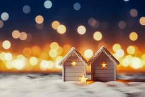 playa chozas con festivo luces para nuevo años celebracion antecedentes con vacío espacio para texto foto