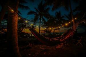 estrella mirando en hamacas envuelto en calor de nuevo años tropical noche foto