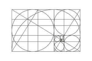 Golden ratio template. Method golden section. Golden proportions. Fibonacci array, numbers. Eps. Vector illustration.