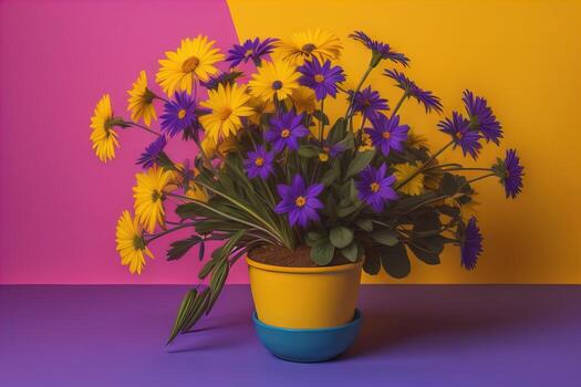 flores en un maceta en un sólido color antecedentes. ai generativo foto