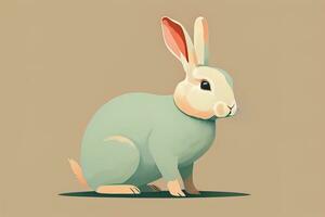 Vector illustration of a cute white rabbit sitting on a solid colour background. ai generative photo