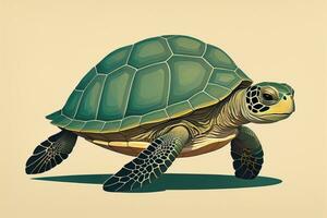 ilustración de un Tortuga en un verde antecedentes en dibujos animados estilo. ai generativo foto