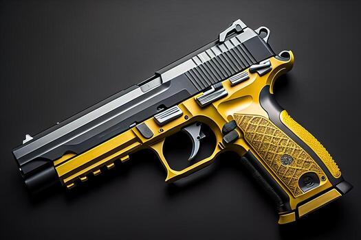 Semi-automatic handgun on a solid color background. Close-up. ai generative photo