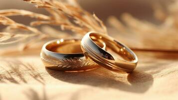 wedding rings on romantic background photo