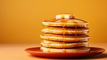 hot pancakes with copy space in the style of minimalist photo