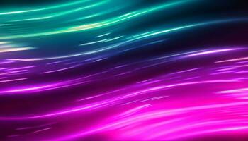 Abstract futuristic background with pink blue neon lines glowing in ultraviolet light, and bokeh lights. Generative AI photo