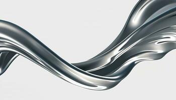 Abstract silver gradient curve. Flow chrome liquid metal waves isolated on white Generative AI photo