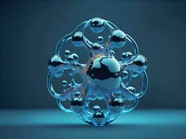 Science background with molecula and atom model. Abstract molecular structure. Generative AI photo