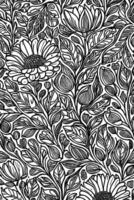 Abstract Black And White Monochromatic Hand Drawn Flowers Texture Pattern Doodle Vector Illustration