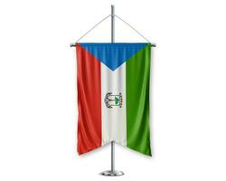 Eguatoria Guines up pennants 3D flags on pole stand support pedestal realistic set and white background. - Image photo