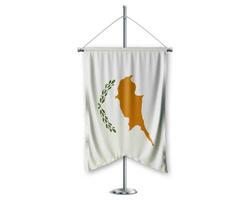 Cyprus up pennants 3D flags on pole stand support pedestal realistic set and white background. - Image photo