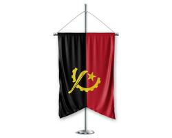 Angola up pennants 3D flags on pole stand support pedestal realistic set and white background. - Image photo